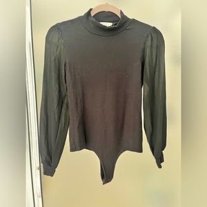 Black mock neck bodysuit with sheer sleeve detail size S